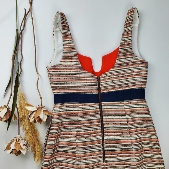 MILLY  Tan Blue Orange Picked Cotten Linen Dress 2 - Picture 7 of 15